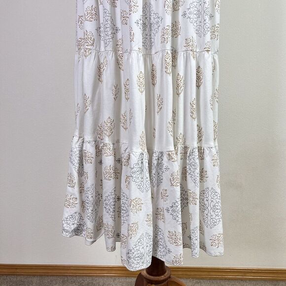 Sundance Maxi Dress Short Sleeve Size Large White Cream Tassel Tiered Boho - Picture 3 of 13